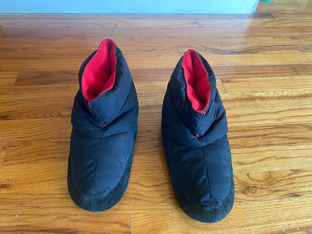 Lands End Goose Down Slipper Boots Womens XL Black Fleece Lined Suede 10.5-11.5